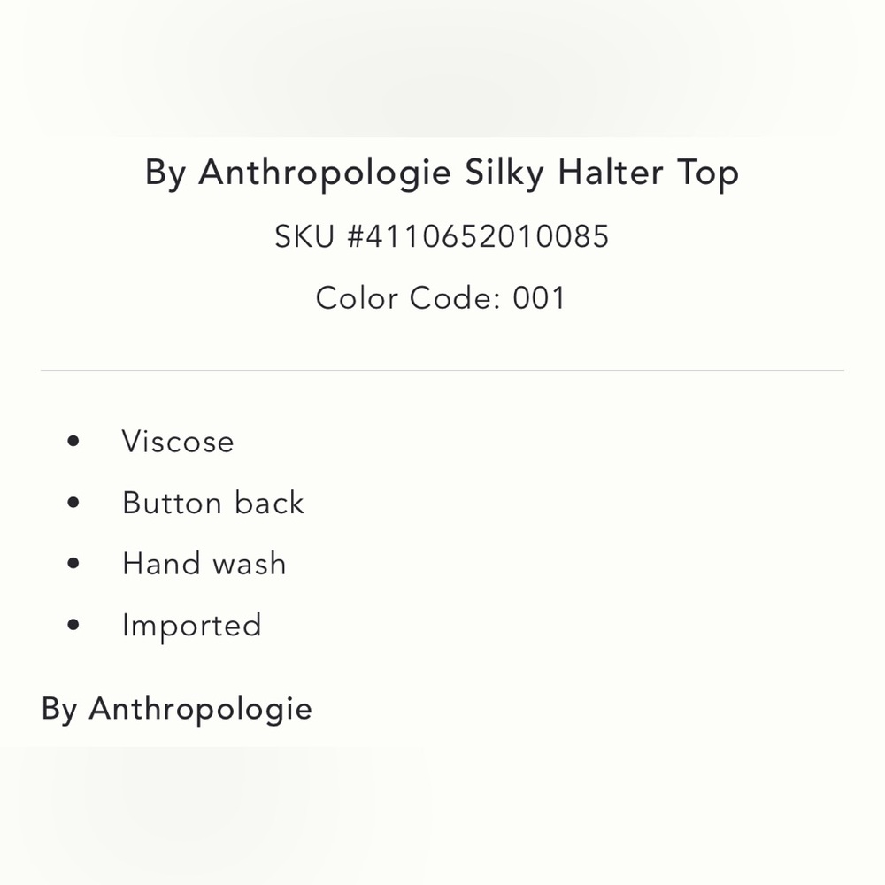 By Anthropologie Silky Halter Top in Black NEW - Picture 3 of 4